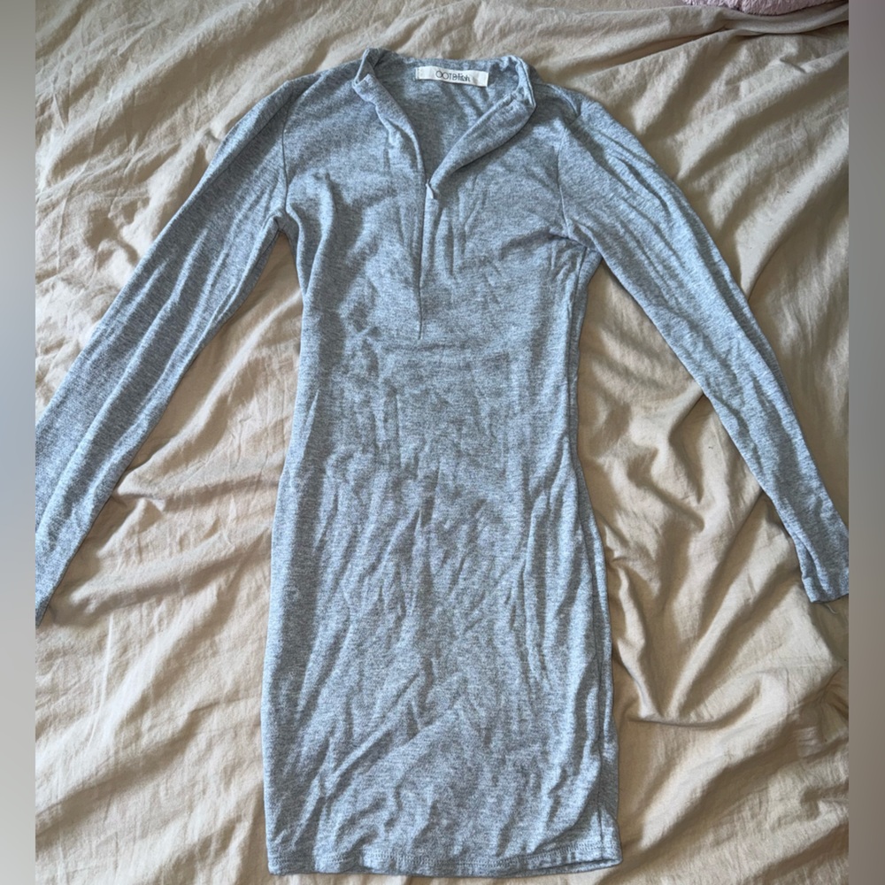 OOTDFash Gray Long Sleeve Dress
